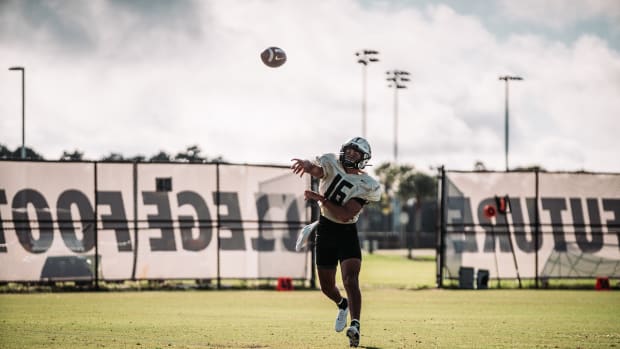 Mikey Keene Throwing Pass at Practice